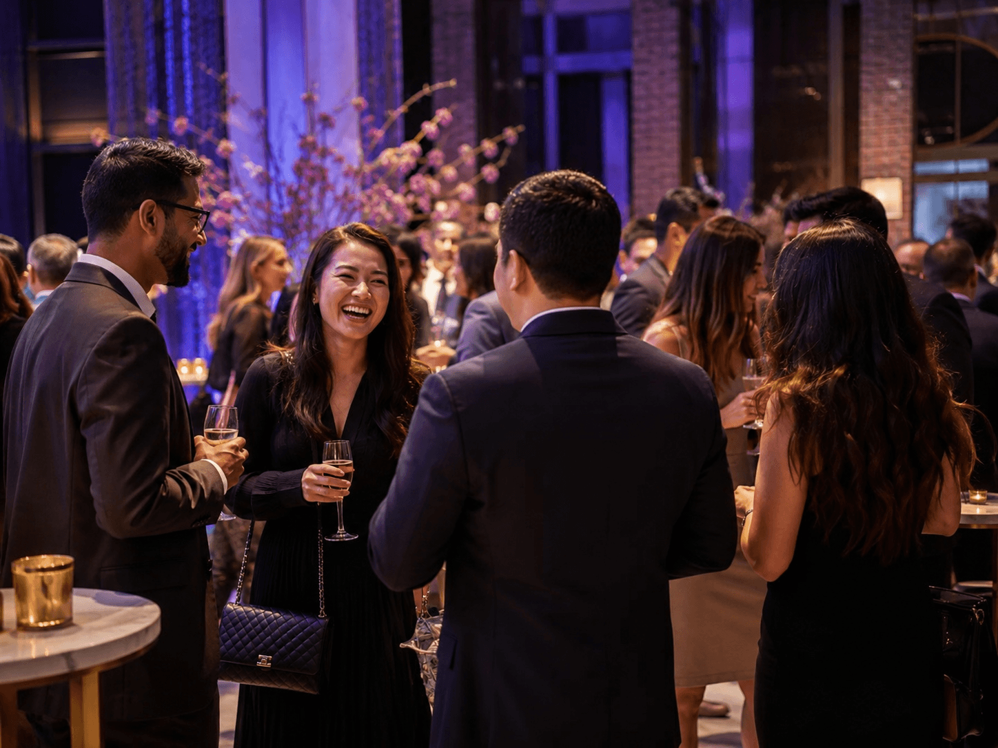 Coworkers talking at a company celebration
