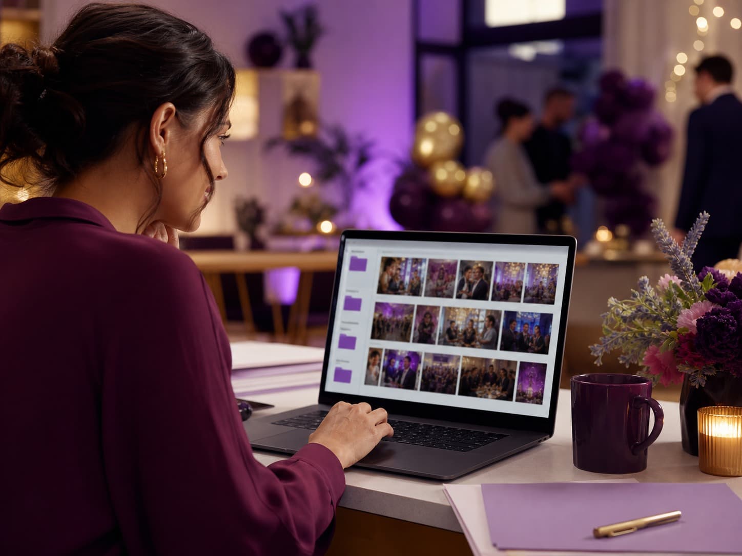 Event host reviewing a collected media archive