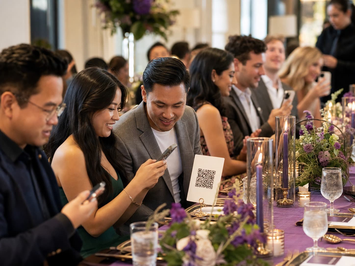 Guests scanning an event QR code at a celebration